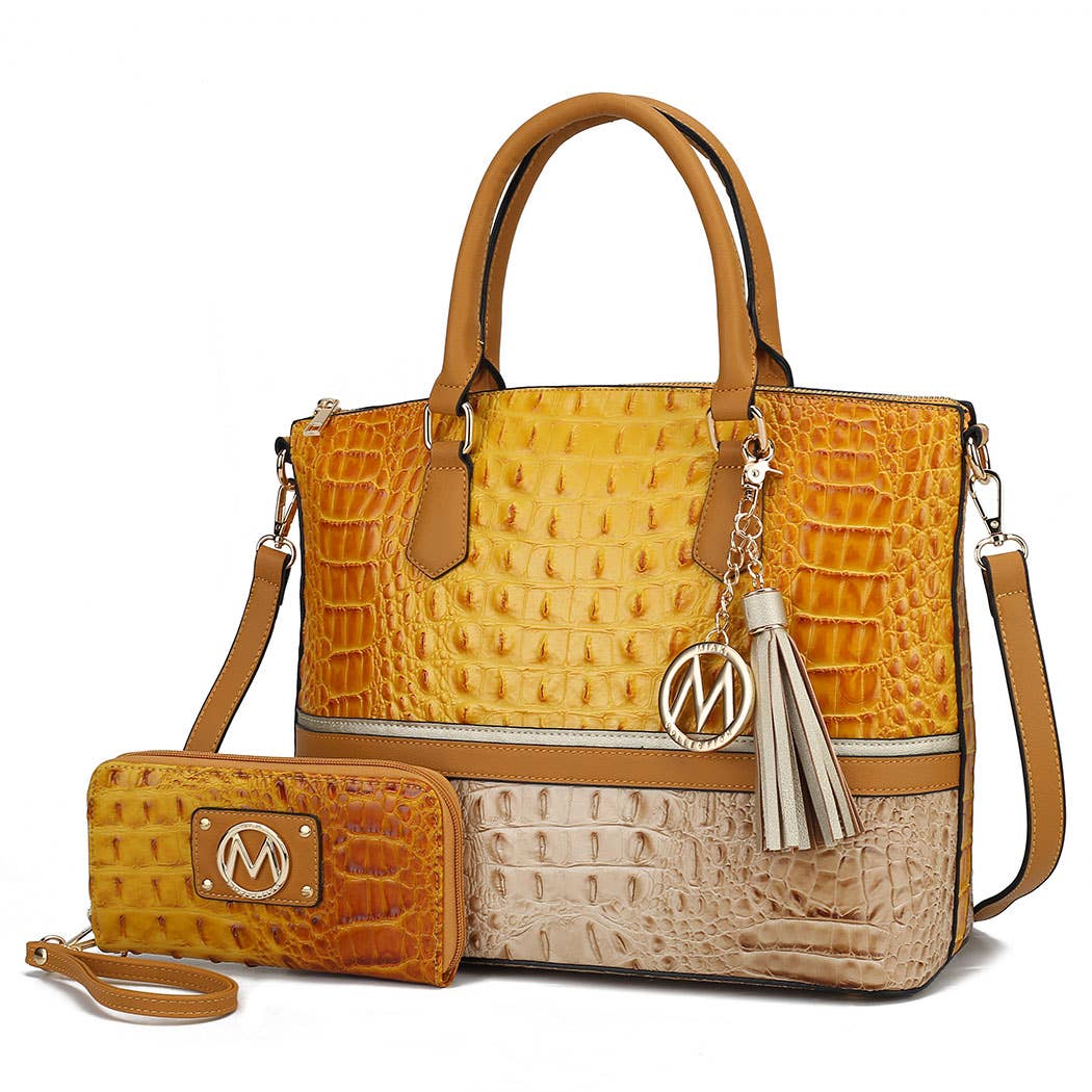 Autumn Crocodile Skin Tote Bag with Wallet by Mia k