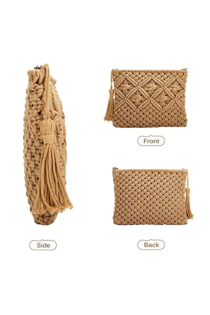WOVEN BOHEMIAN TASSEL CROCHET CLUTCH 259c