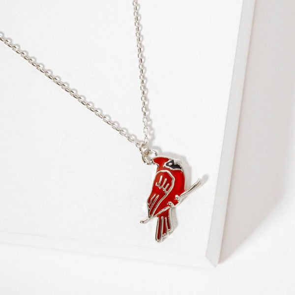 Dainty Chain Link Necklace Featuring Red Cardinal Pendant