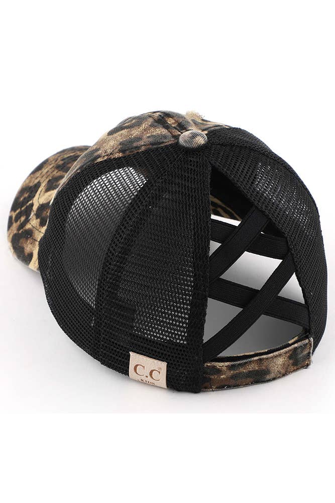 C.C Kids Washed Denim Elastic Band Crossed Pony Cap