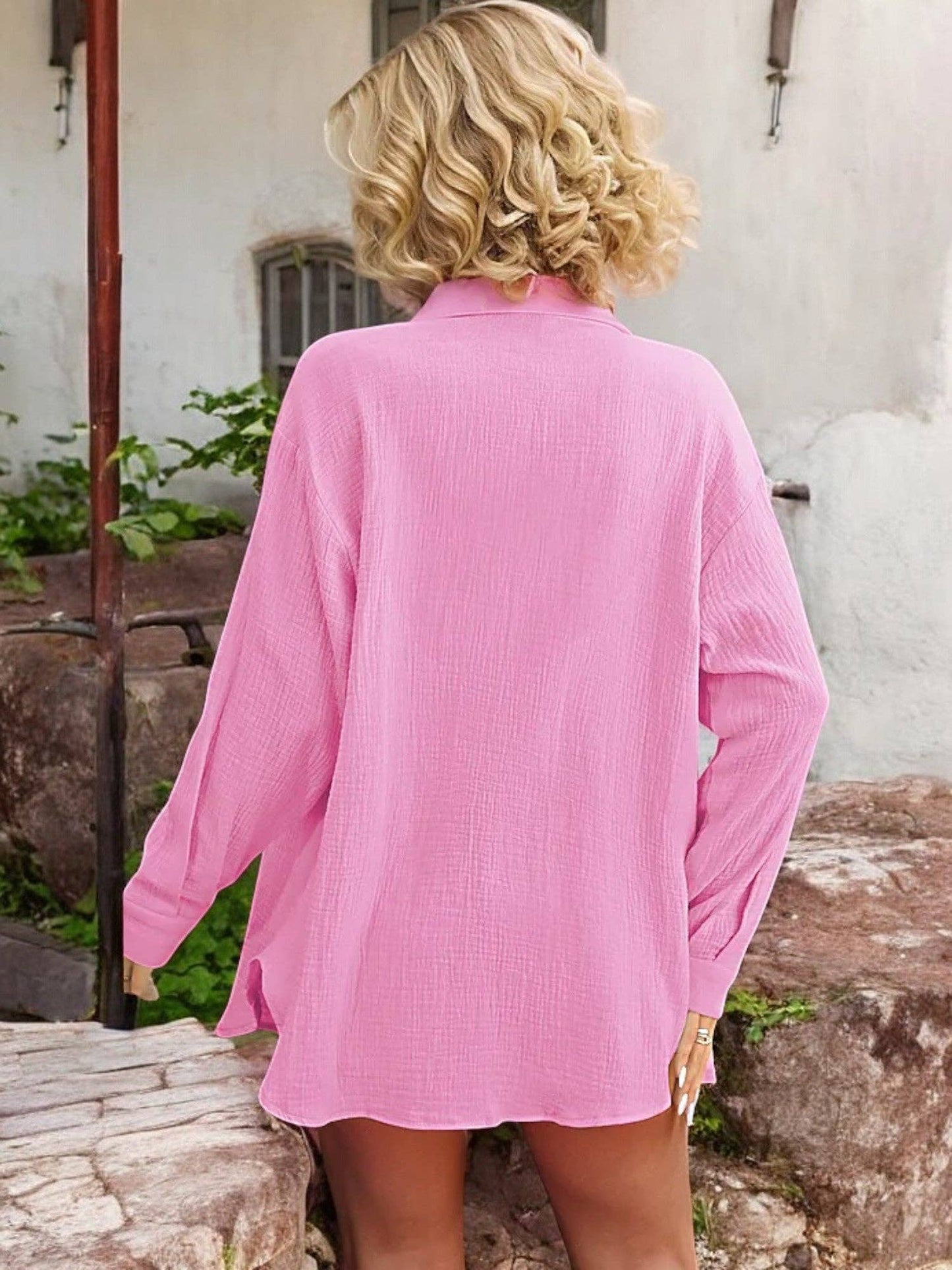 Button-Down Long Sleeve Shirt with Front Pocket