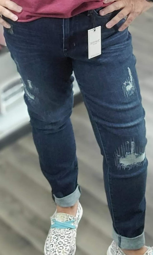 82478 MR Stitched Destroy & Double Cuff Boyfriend Jeans Judy Blue