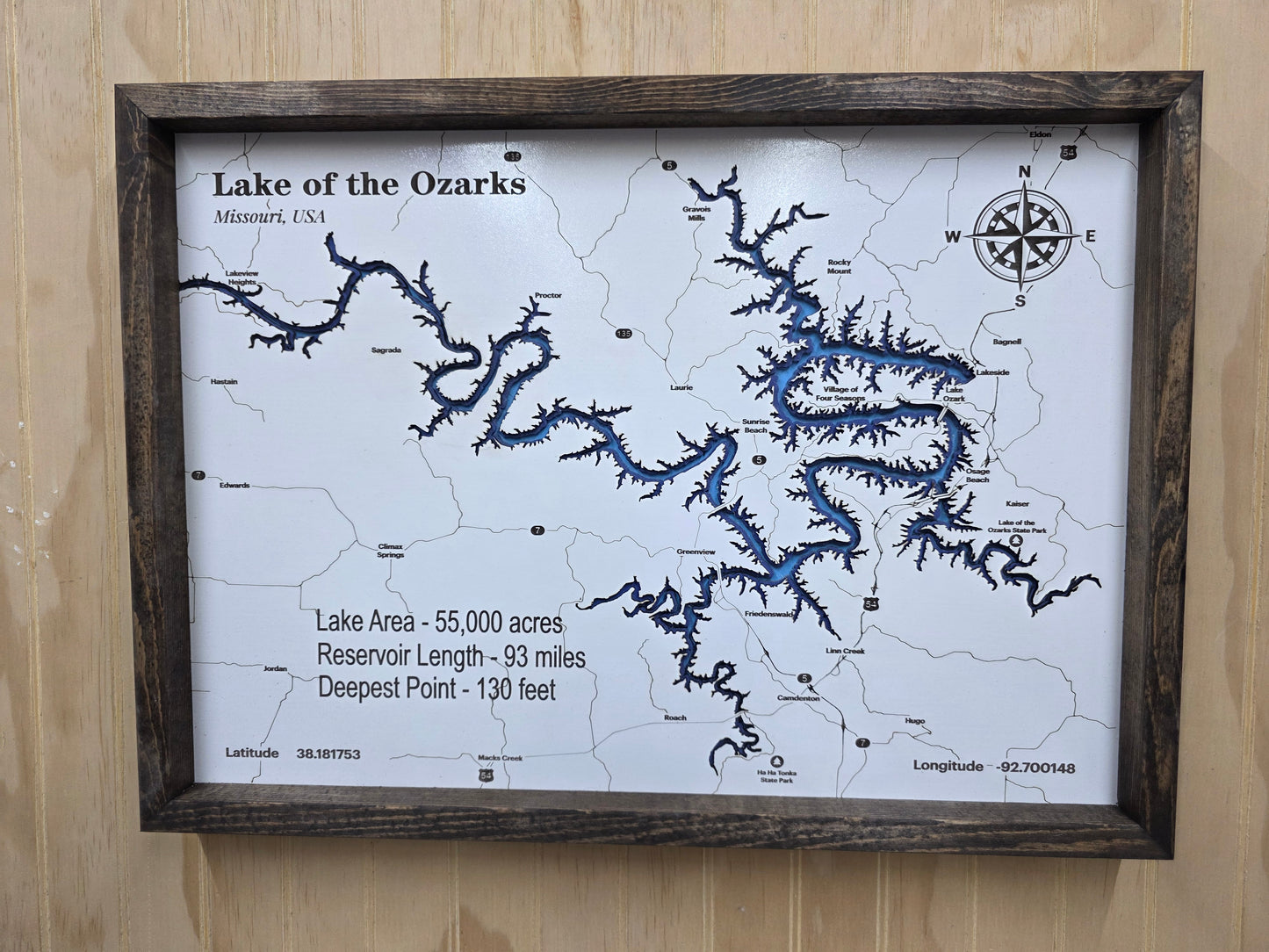 Lake Map 16x24 Detailed Lake of the Ozarks Framed Sign