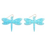 Teal Metal Dragonfly Drop Earring With Rhinestone Accents