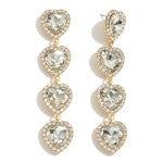 Waterfall Rhinestone Heart Earrings With Rhinestone Border