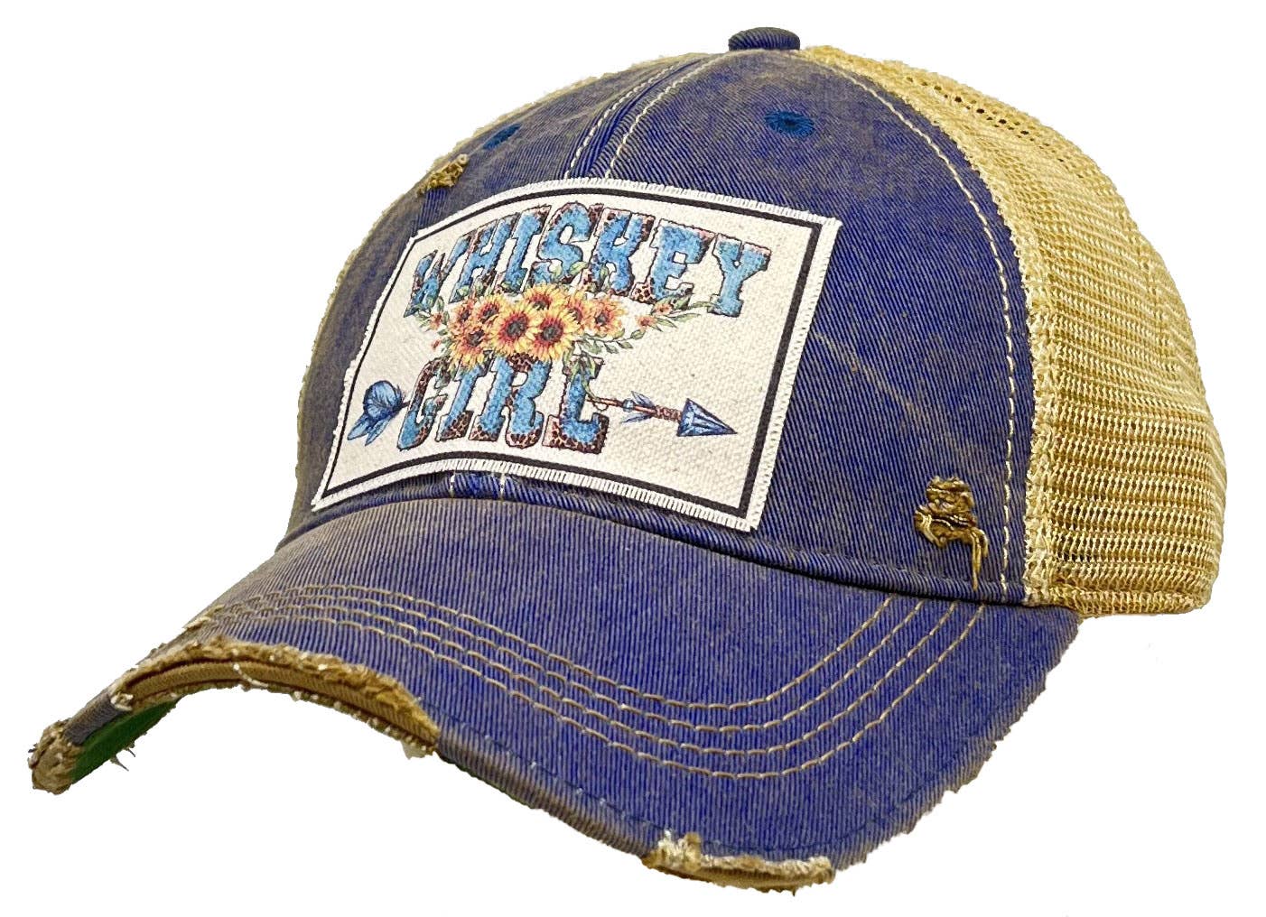 Whiskey Girl Vintage Distressed Trucker Cap Baseball Hat