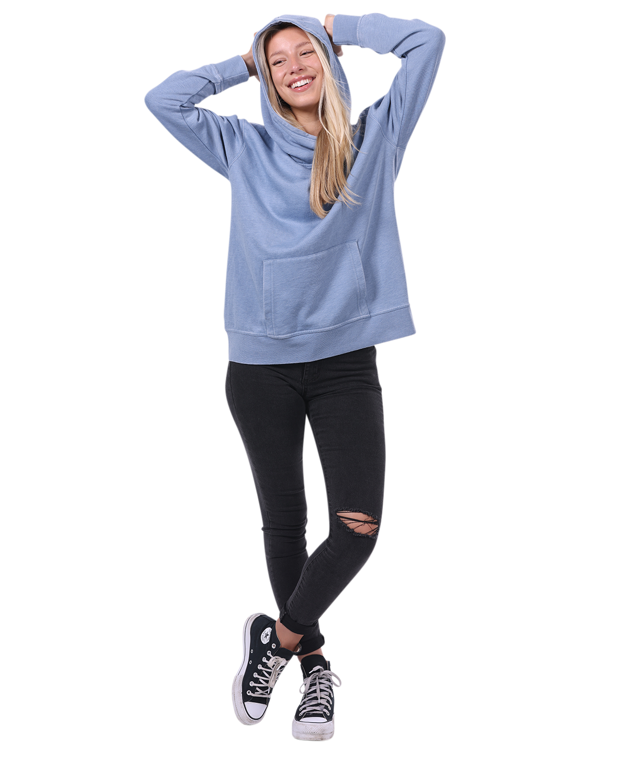 Ladies Crossover Hoodie - Garment Burnout Fleece