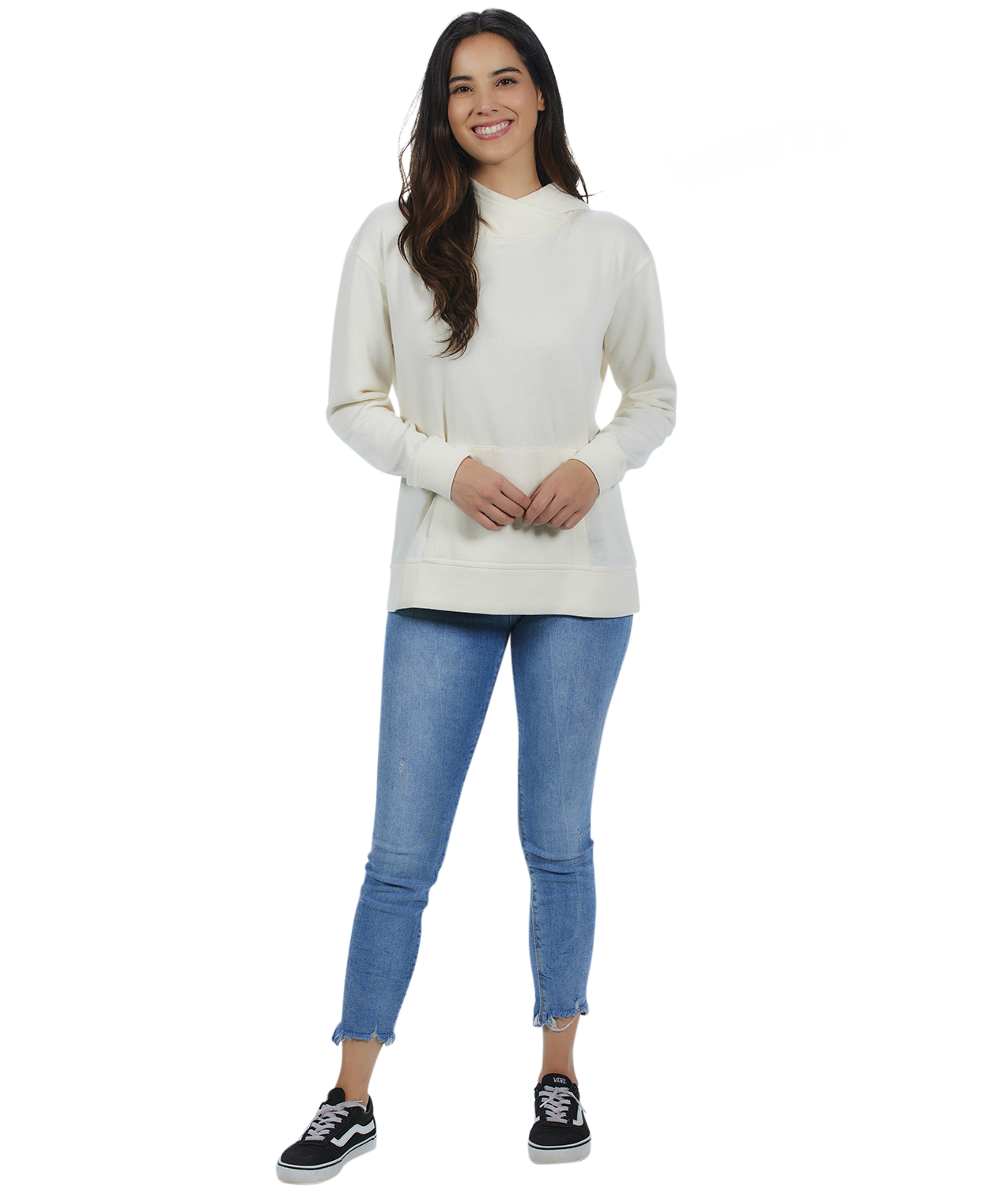 Ladies Crossover Hoodie - Garment Burnout Fleece