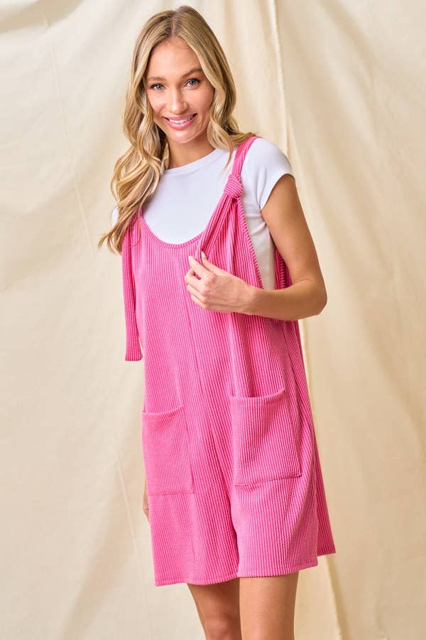 LMR5563-Time to Rock that ribbed romper: S / FUSCHIA