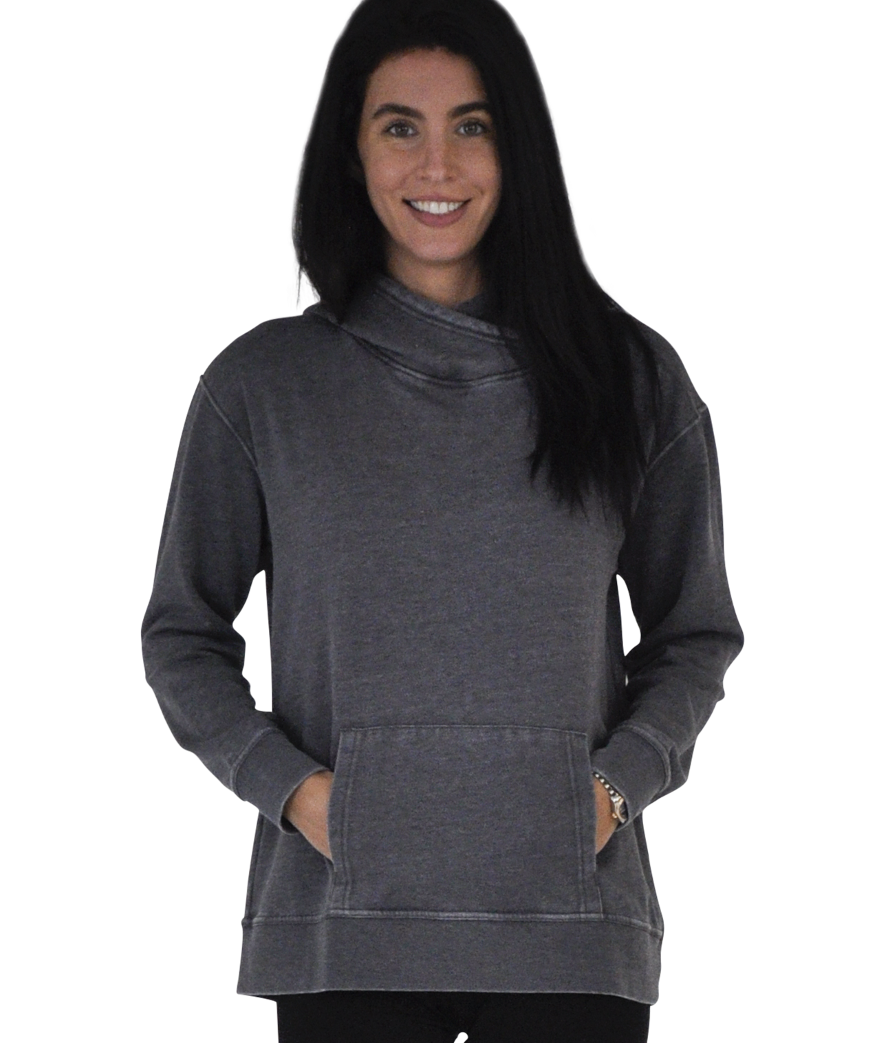 Ladies Crossover Hoodie - Garment Burnout Fleece