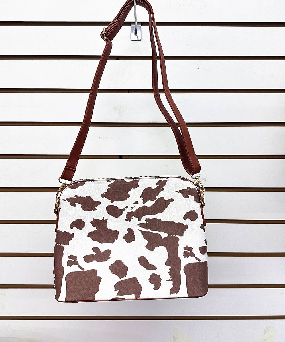 COW HANDBAG TOTE BAG CROSS BAG CLUTCH PURSE SET 3PCS