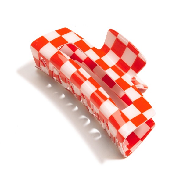 Hollow Checker Print Acetate Claw Hair Clip