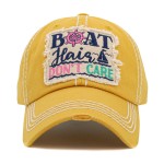 Yellow "Boat Hair Don't Care" Embroidered Patch Vintage Distressed Baseball Cap Hat