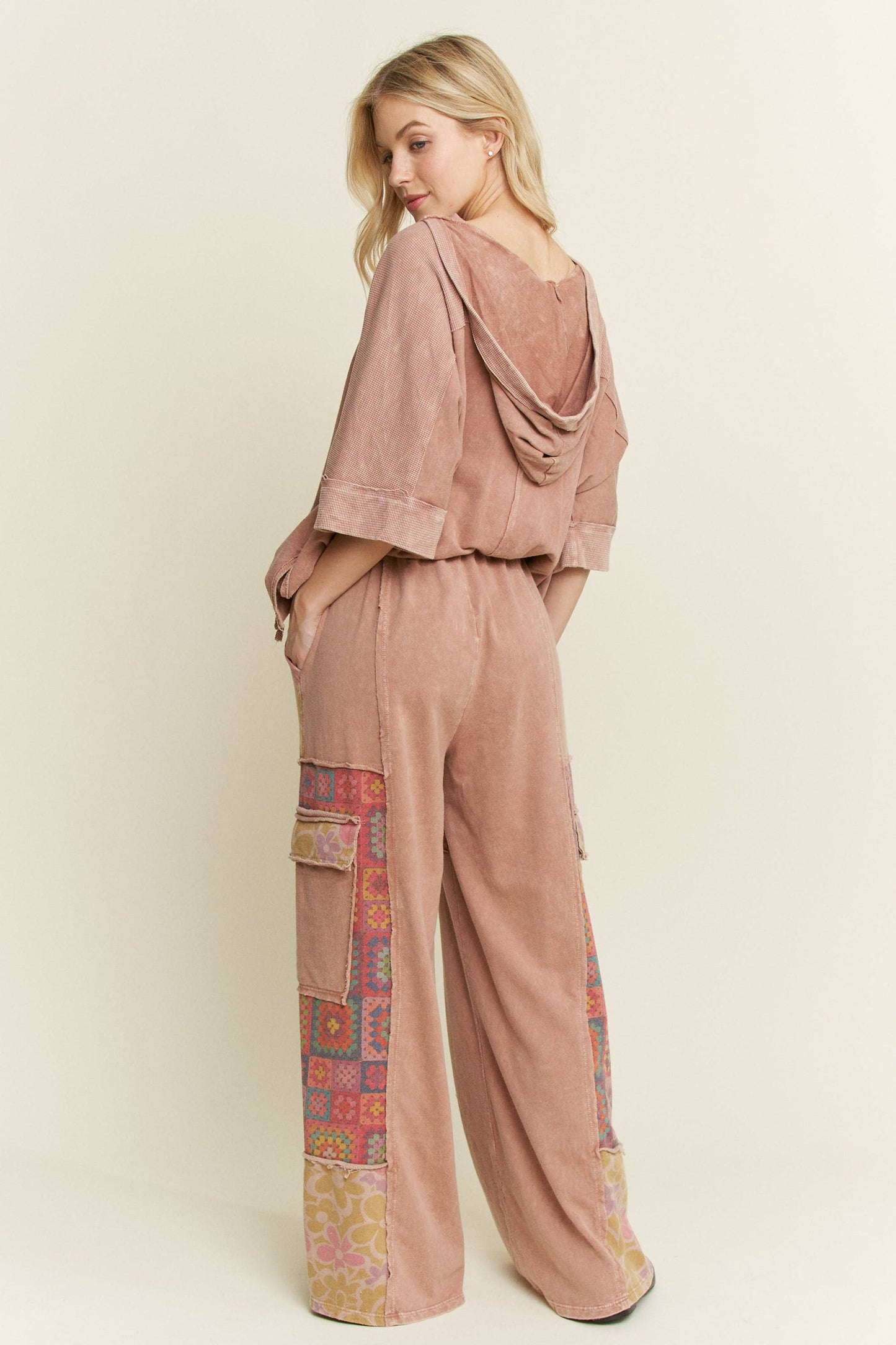 Mineral Wash Boho Crochet Floral Printed Pants HP5758