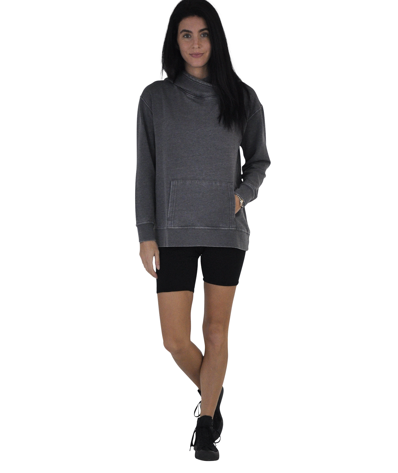 Ladies Crossover Hoodie - Garment Burnout Fleece