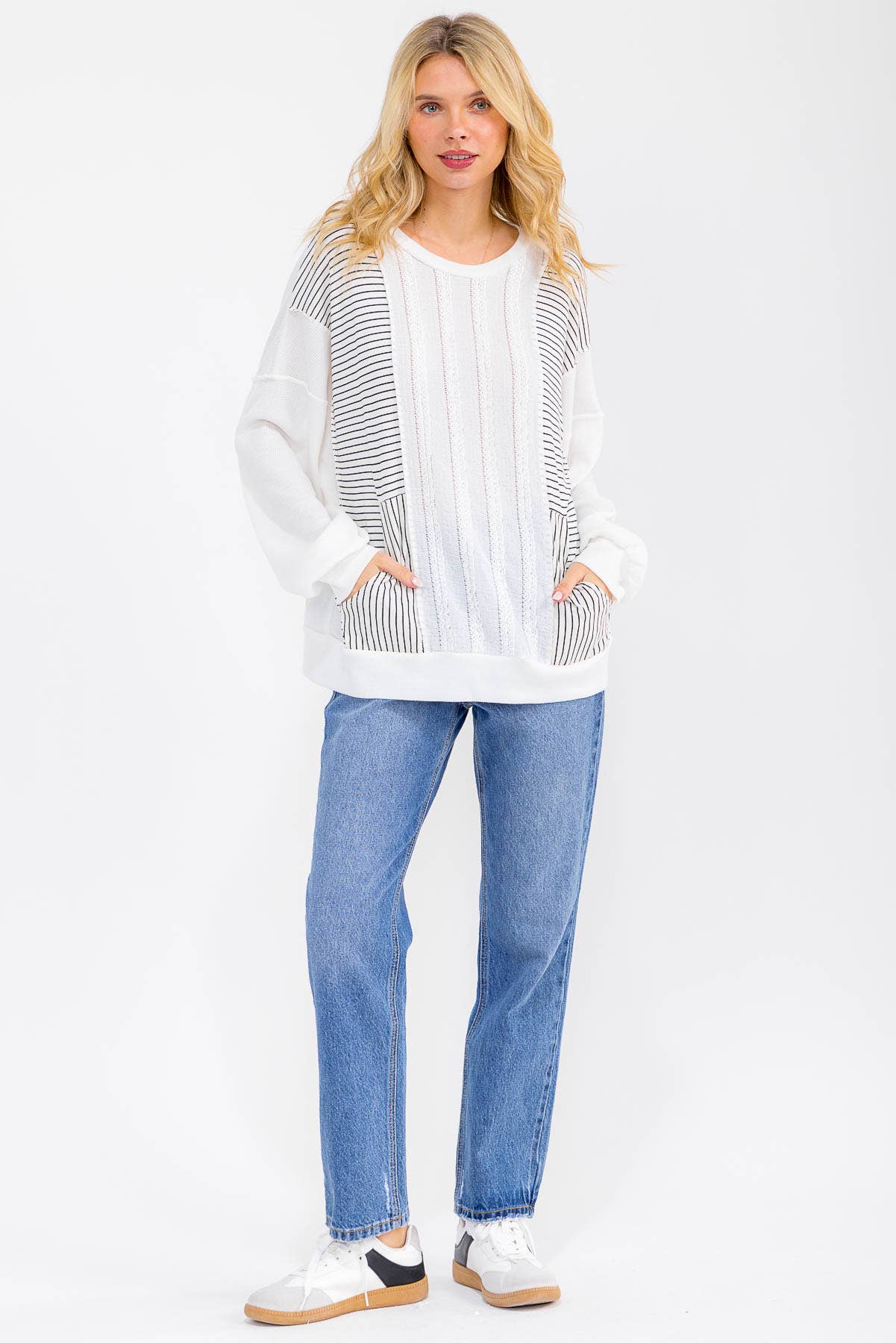 Textured Stripe Contrast Knit Top T6203