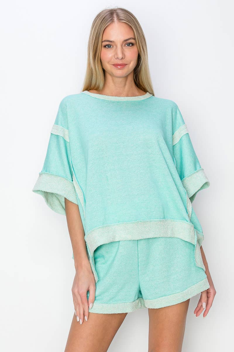 Oversize Reverse Contrast Banded Top HT4028