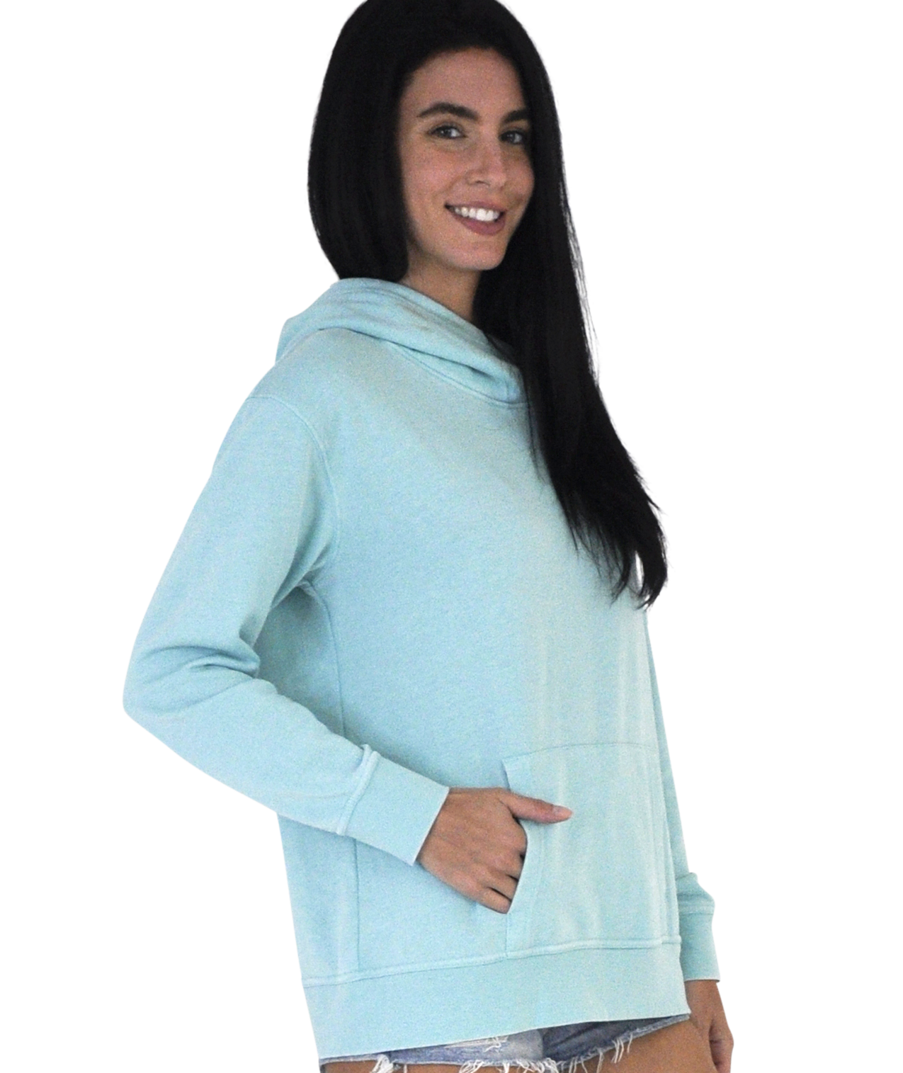 Ladies Crossover Hoodie - Garment Burnout Fleece