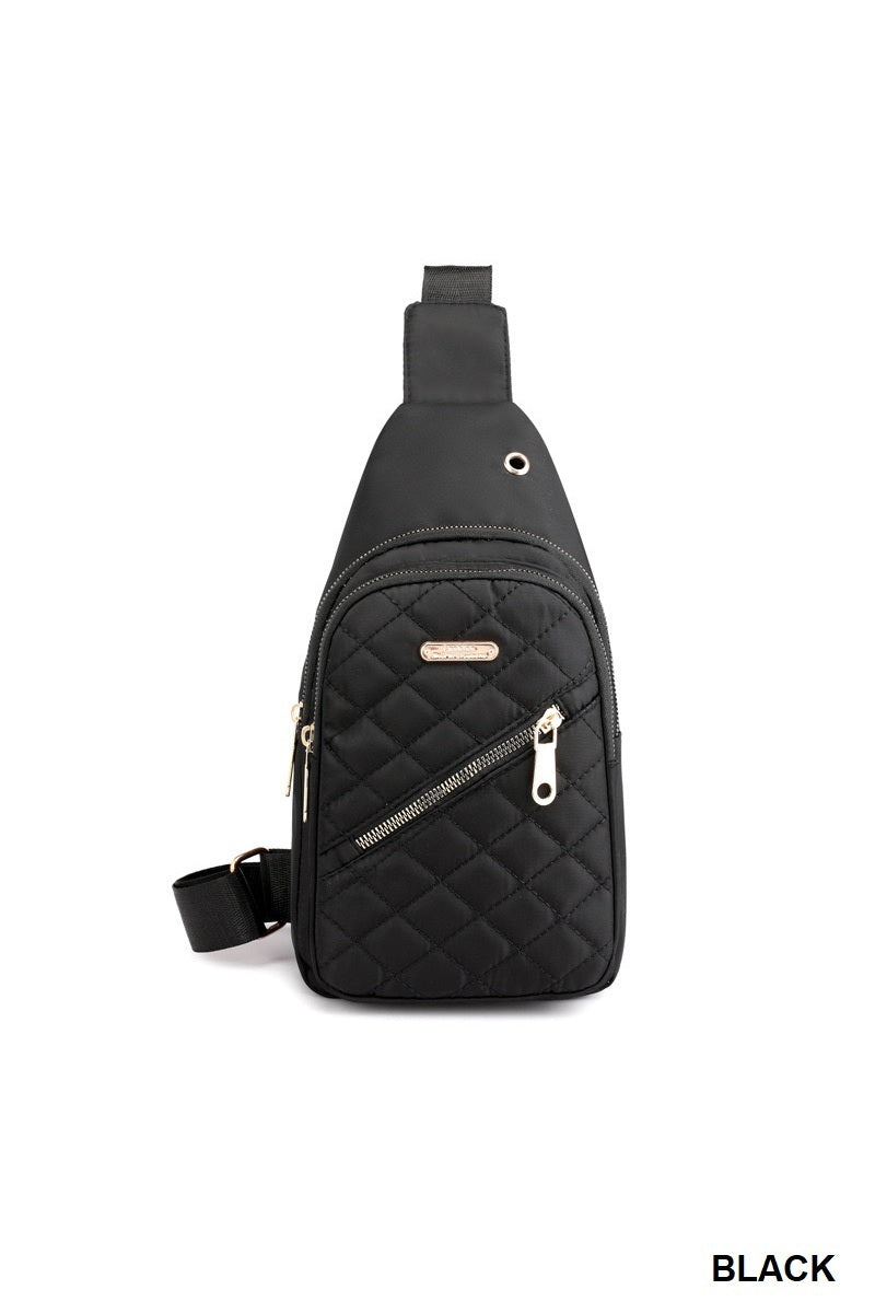 Quilted Multi Pocket Crossbody Sling Bag