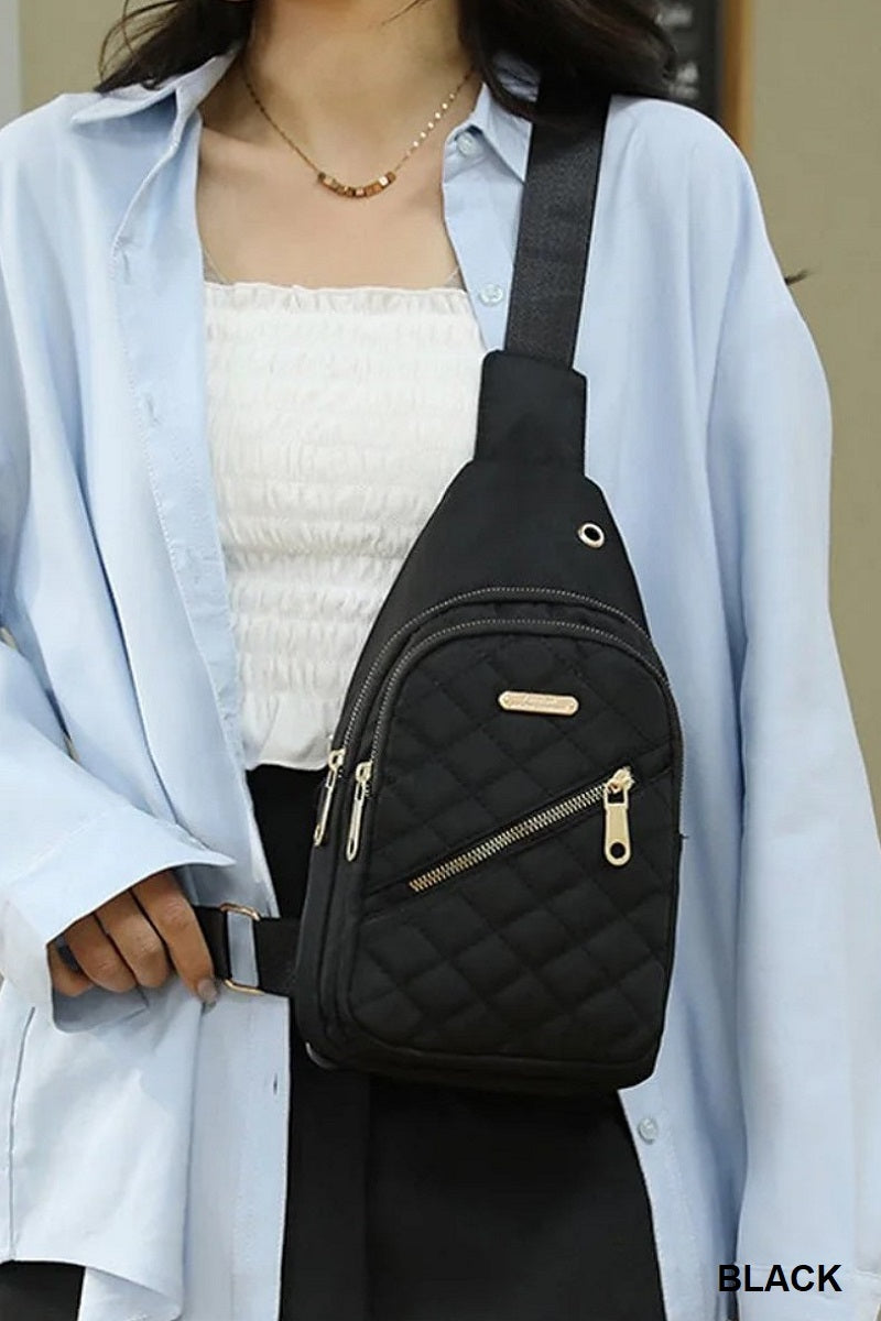 Quilted Multi Pocket Crossbody Sling Bag