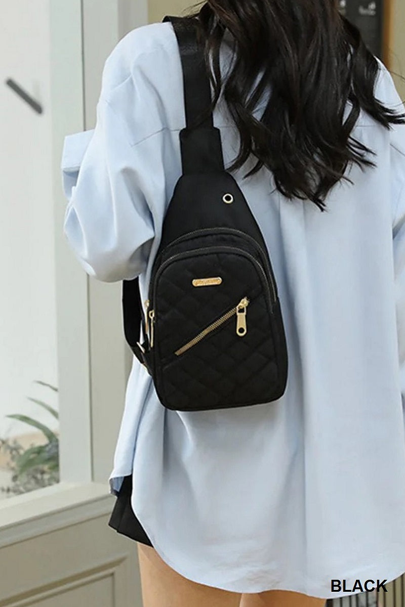 Quilted Multi Pocket Crossbody Sling Bag