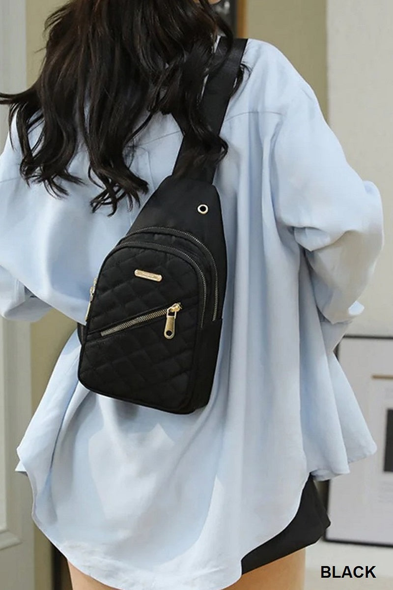 Quilted Multi Pocket Crossbody Sling Bag