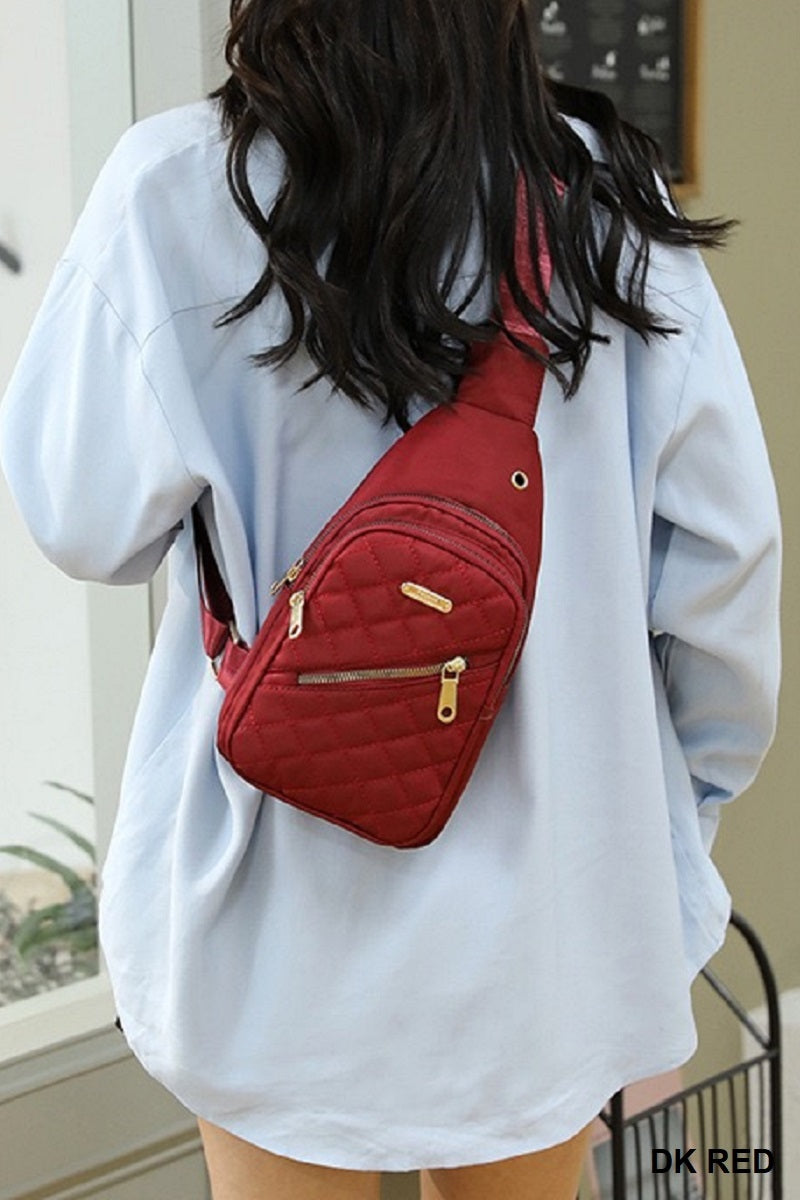 Quilted Multi Pocket Crossbody Sling Bag