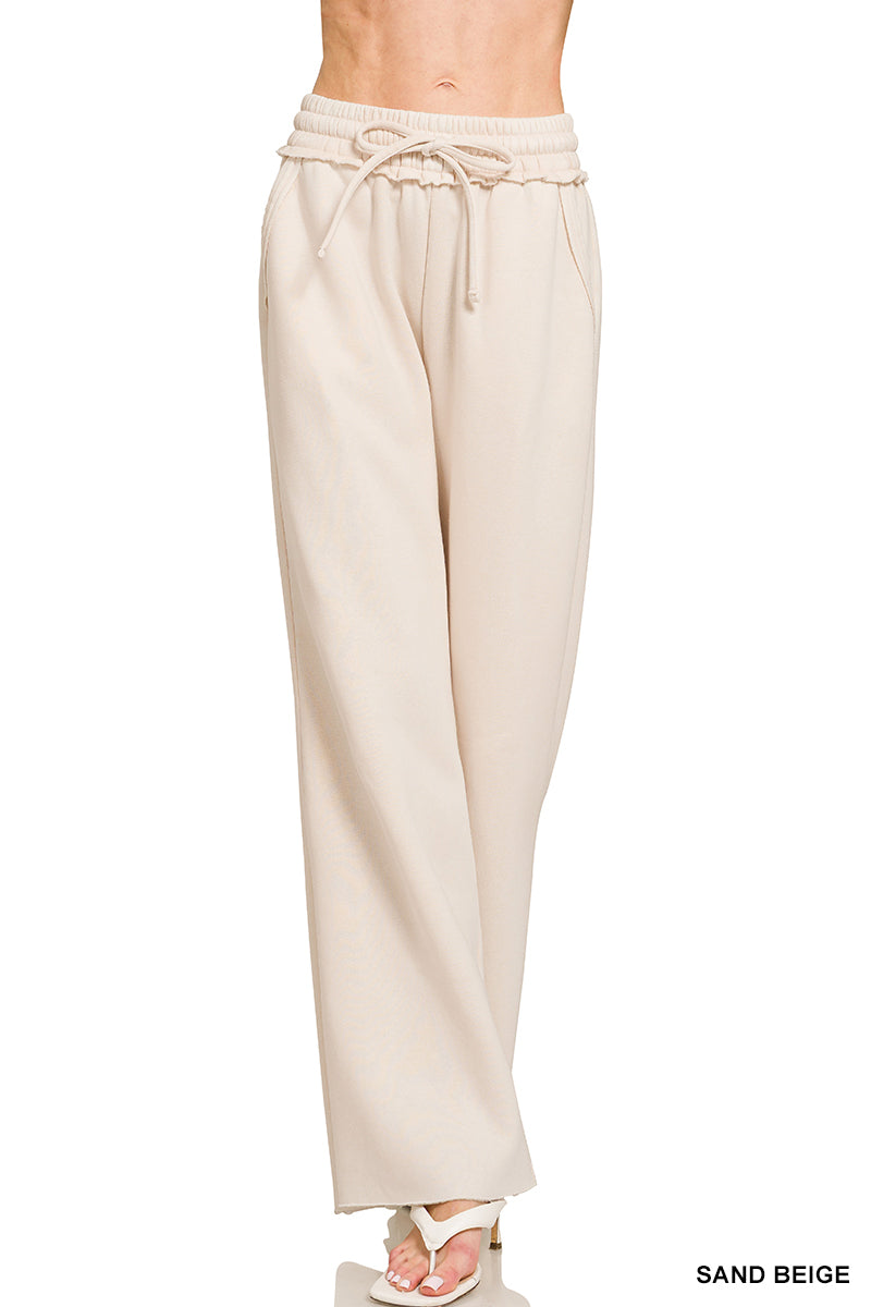 Acid Wash Fleece Palazzo Sweatpants with Pockets Zenana Wide Leg