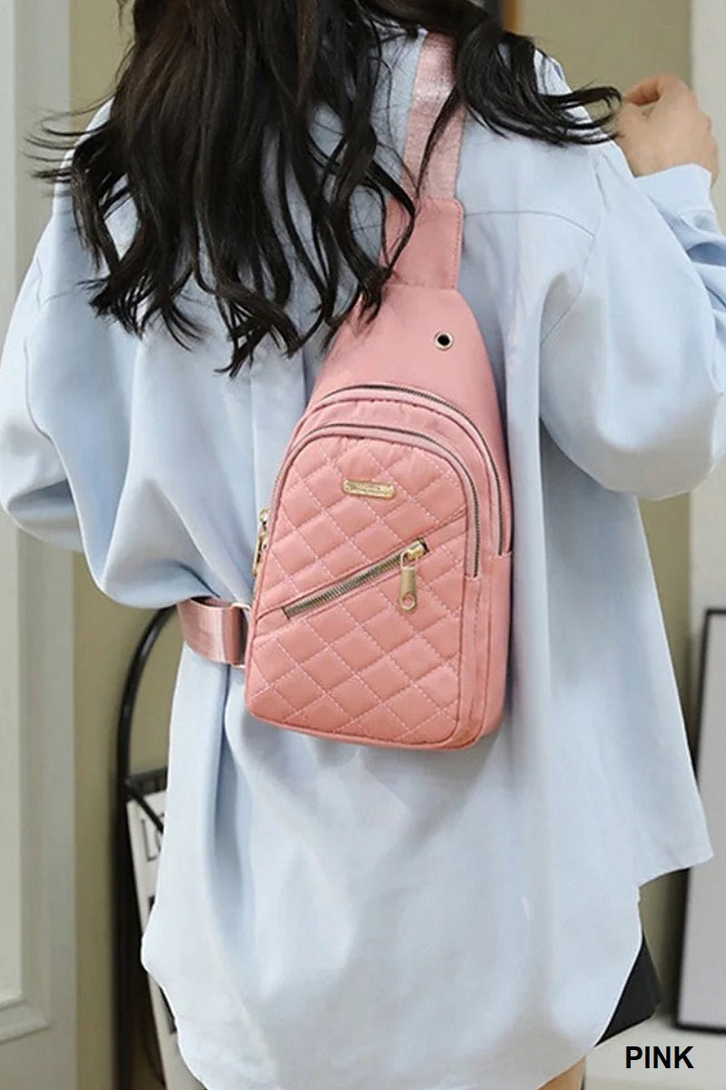 Quilted Multi Pocket Crossbody Sling Bag