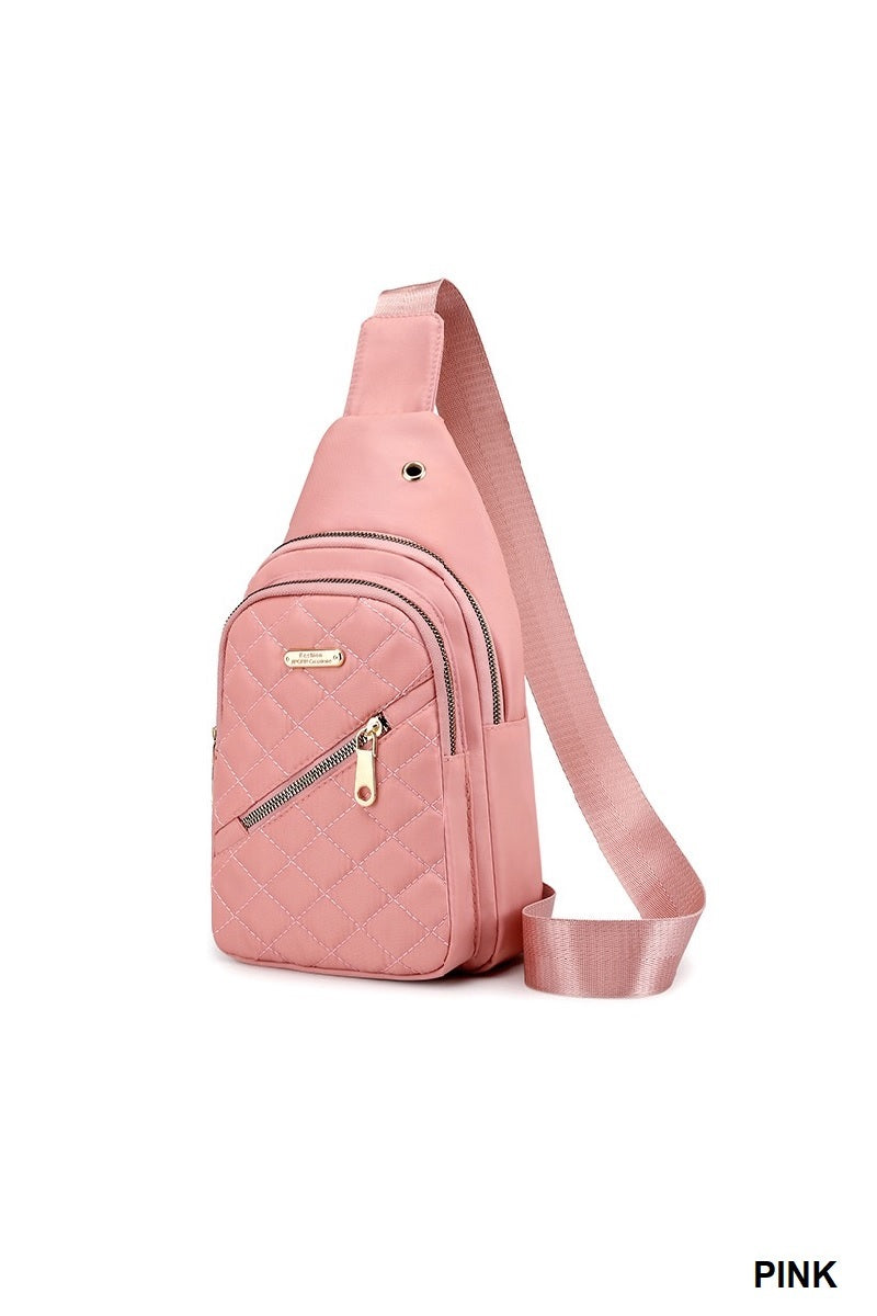 Quilted Multi Pocket Crossbody Sling Bag