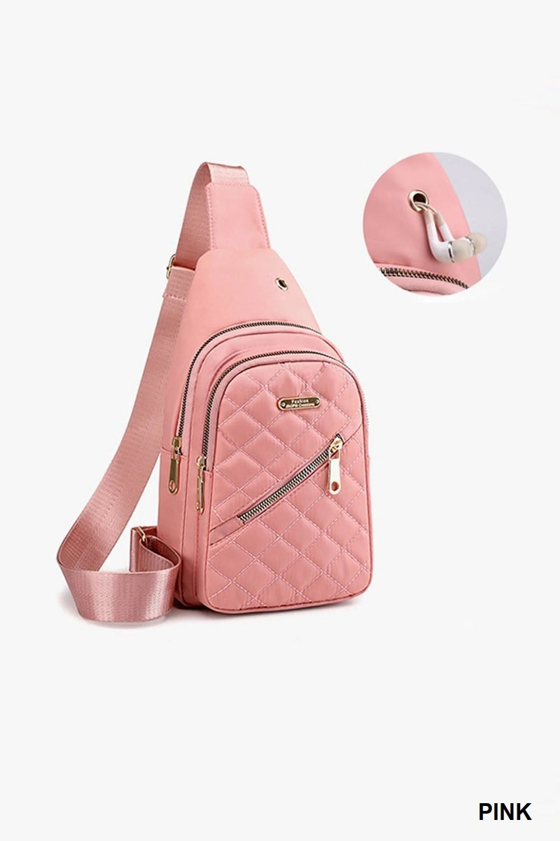 Quilted Multi Pocket Crossbody Sling Bag