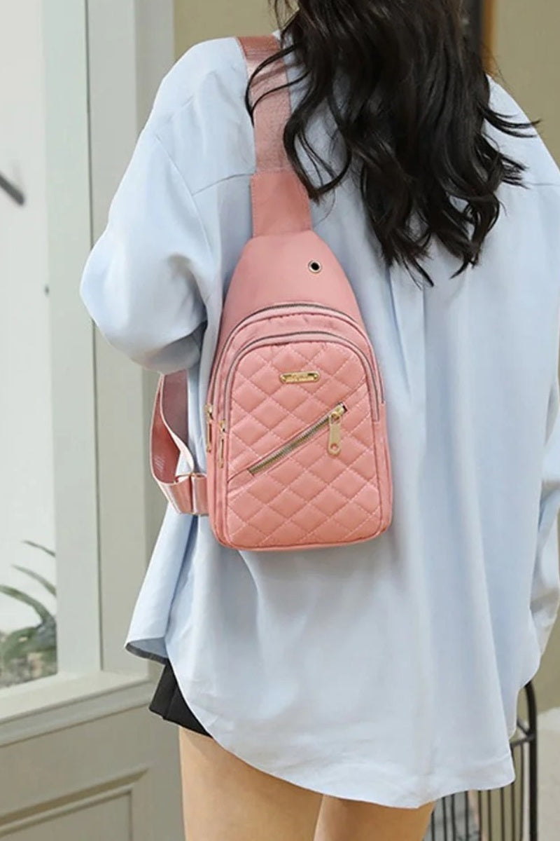 Quilted Multi Pocket Crossbody Sling Bag