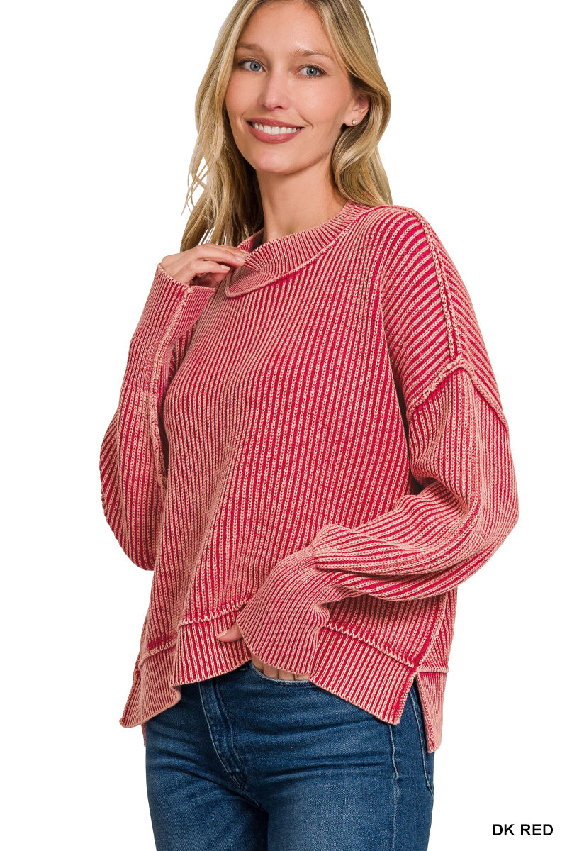Washed Side Slit oversized cropped Sweater Zenana – Grace+Grit
