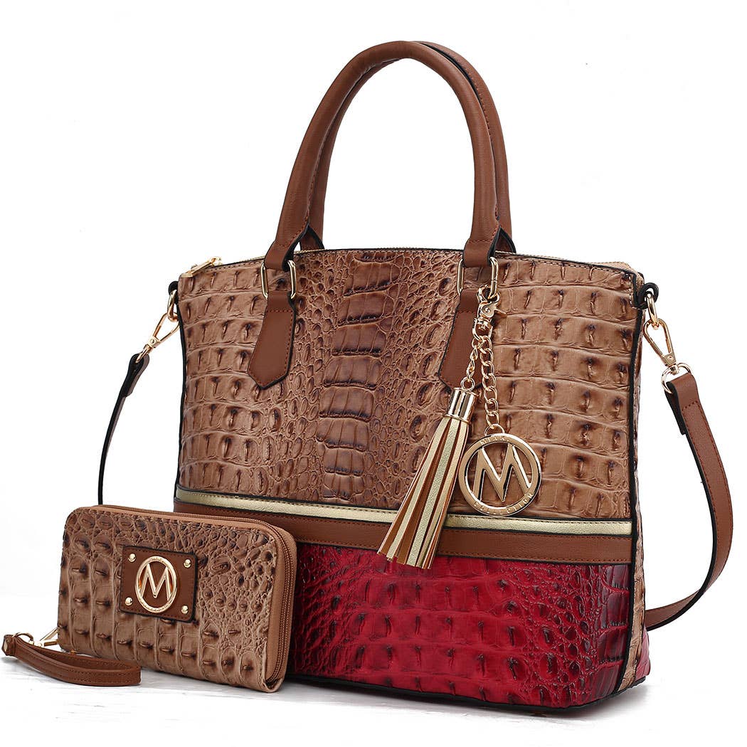 Autumn Crocodile Skin Tote Bag with Wallet by Mia k