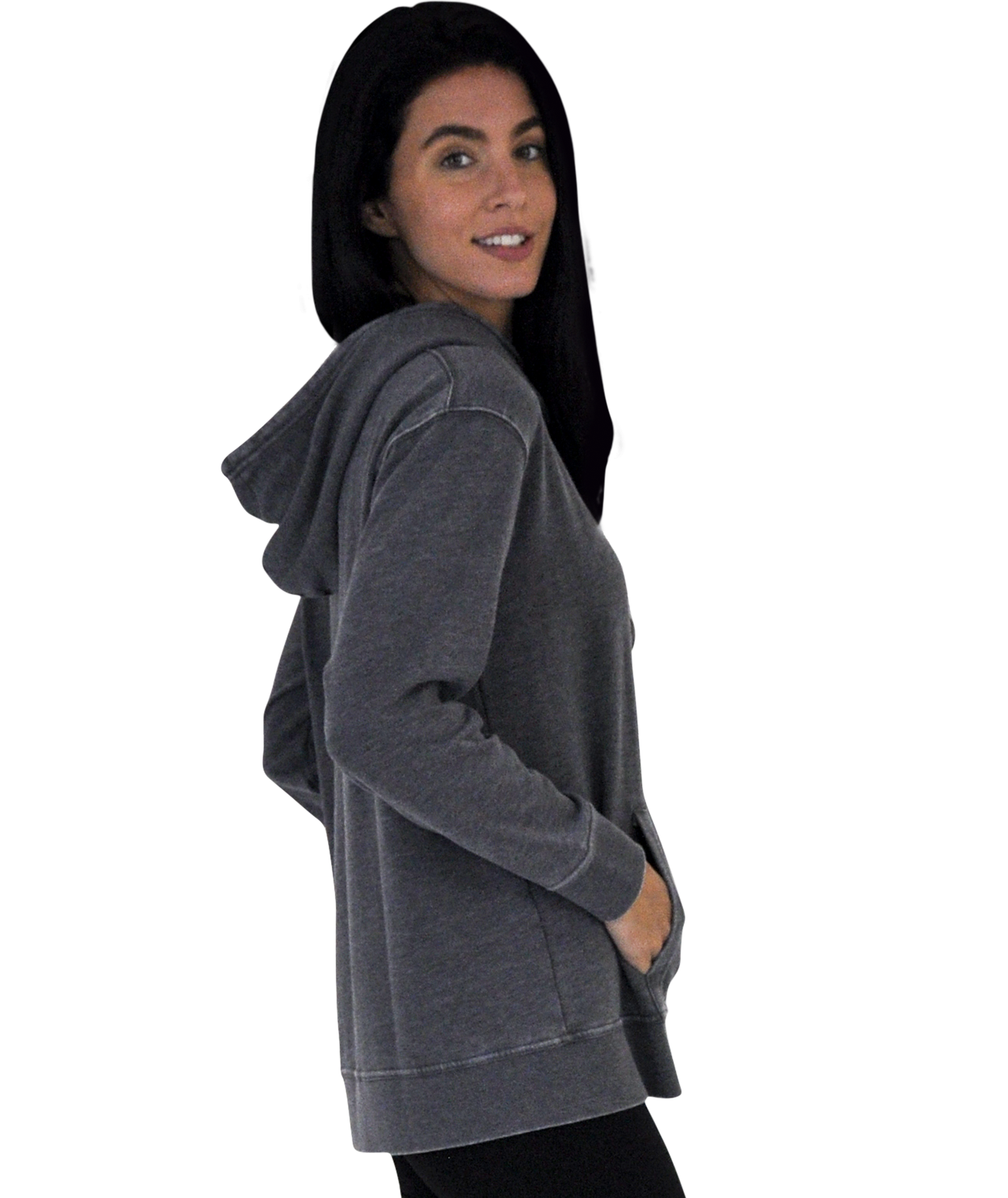 Ladies Crossover Hoodie - Garment Burnout Fleece
