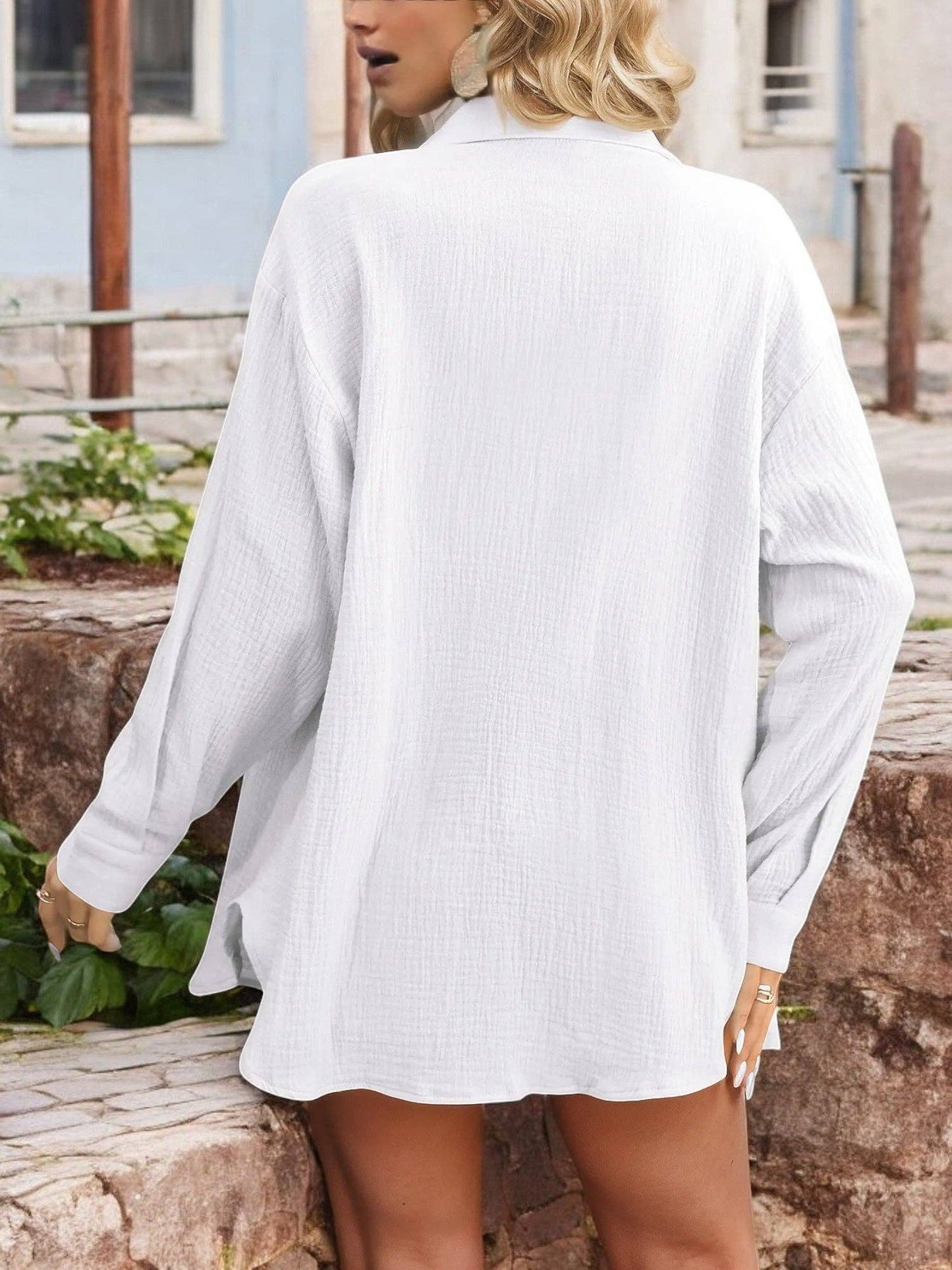 Button-Down Long Sleeve Shirt with Front Pocket