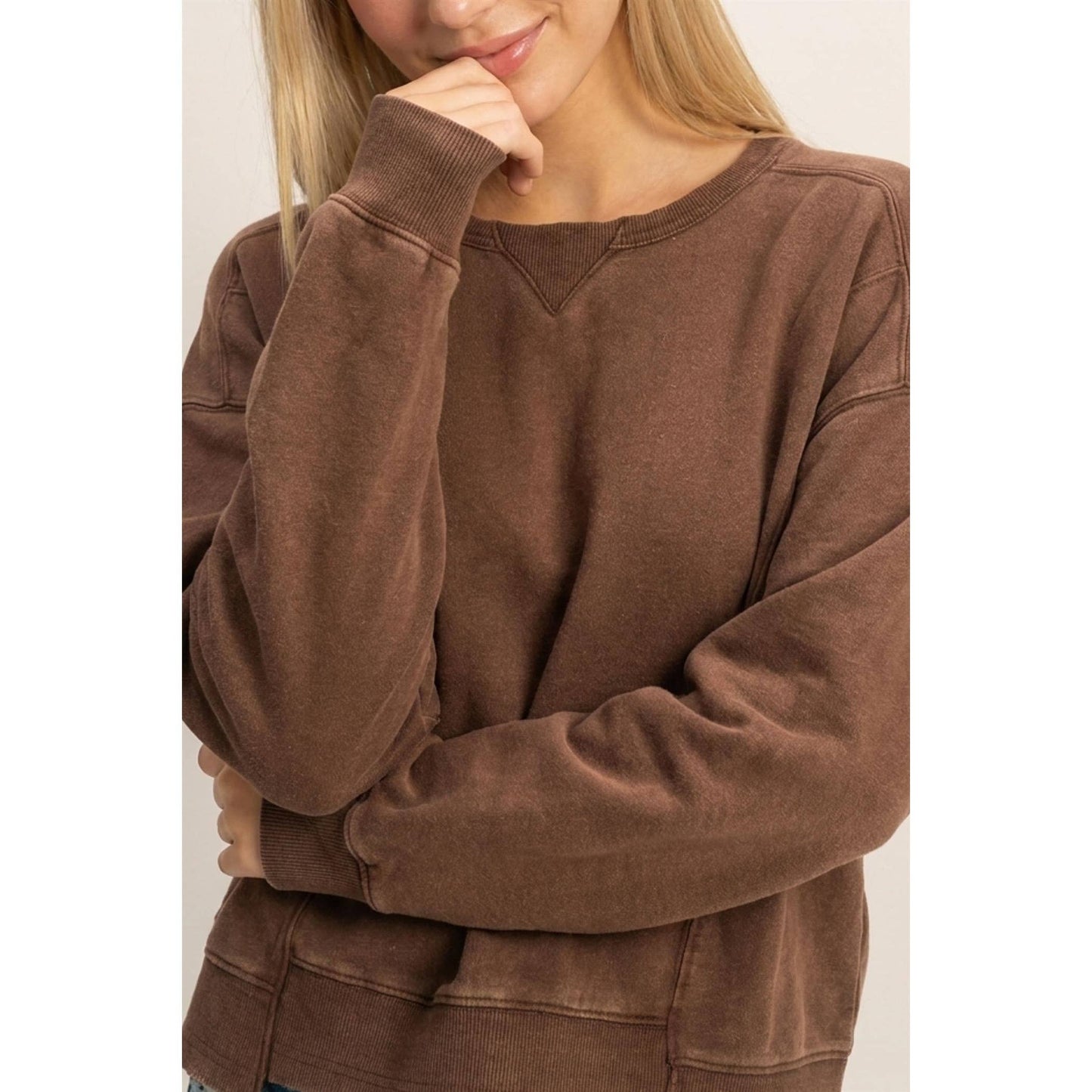 Acid Wash Seam Detail Crew Neck Sweatshirt DZ26A655