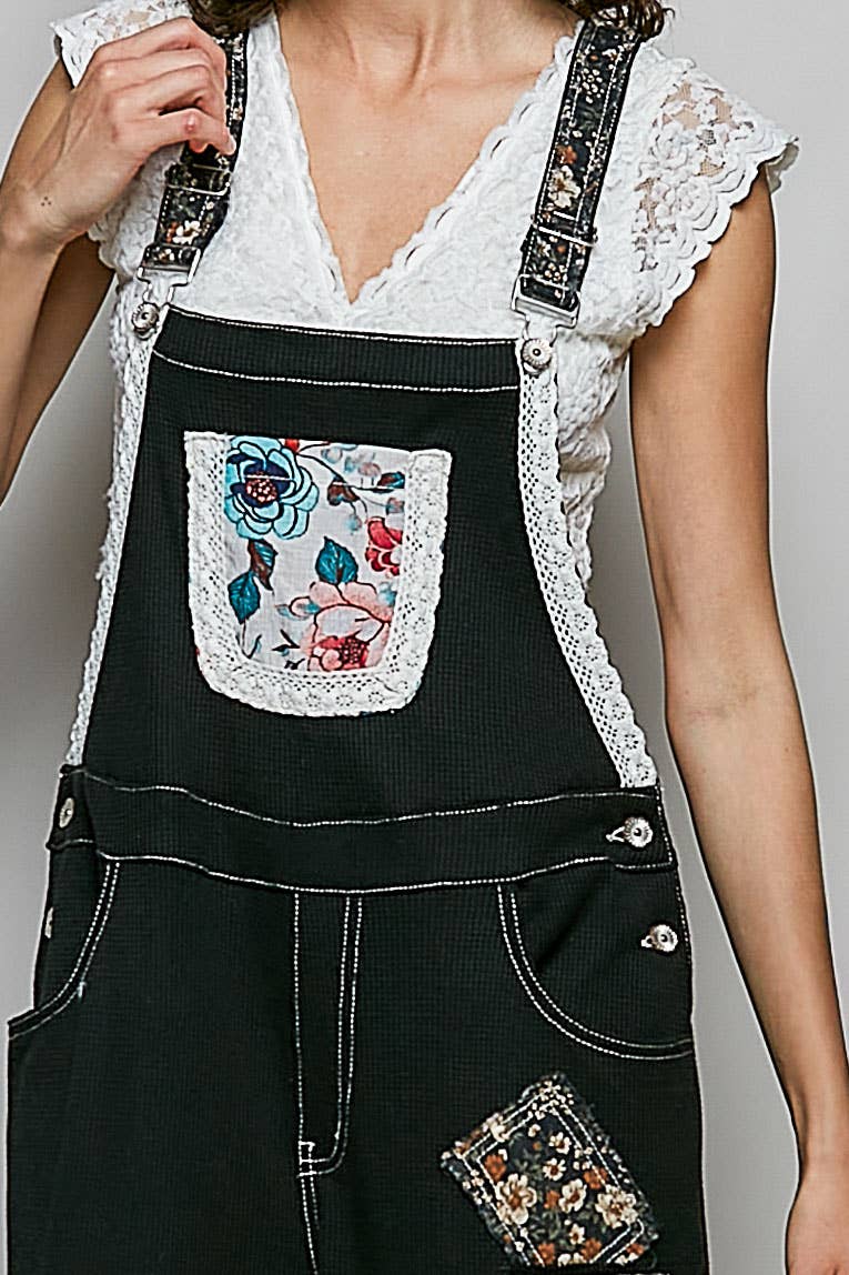 POL Printed Fabric Ruffle Wide Leg Overalls