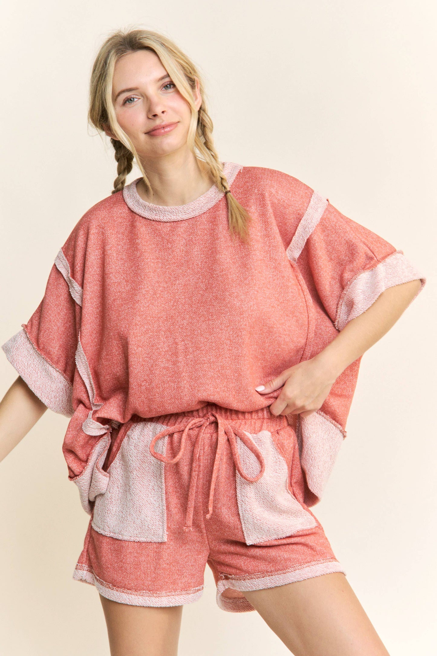 Oversize Reverse Contrast Banded Top HT4028