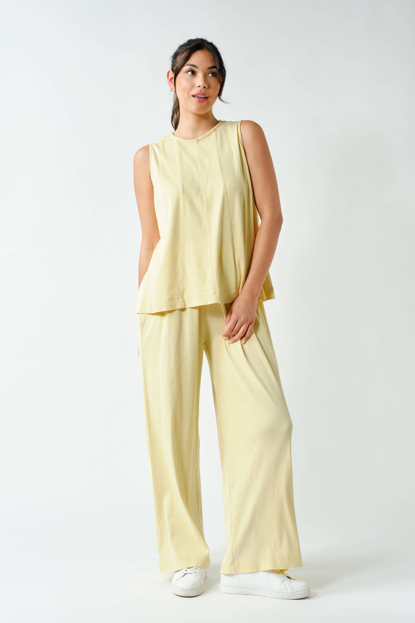 Mono B Ribbed Tank & Wide Leg Pant Set (KSET5811)