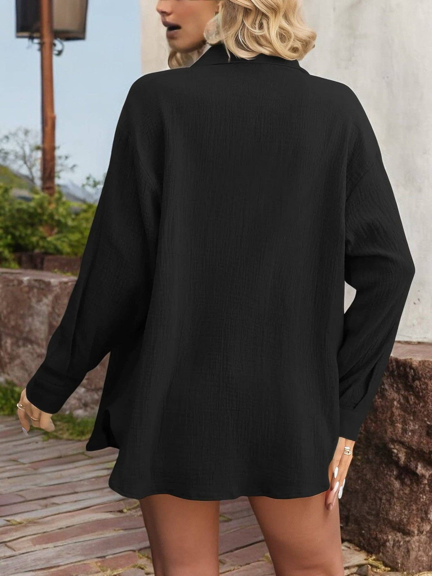 Button-Down Long Sleeve Shirt with Front Pocket