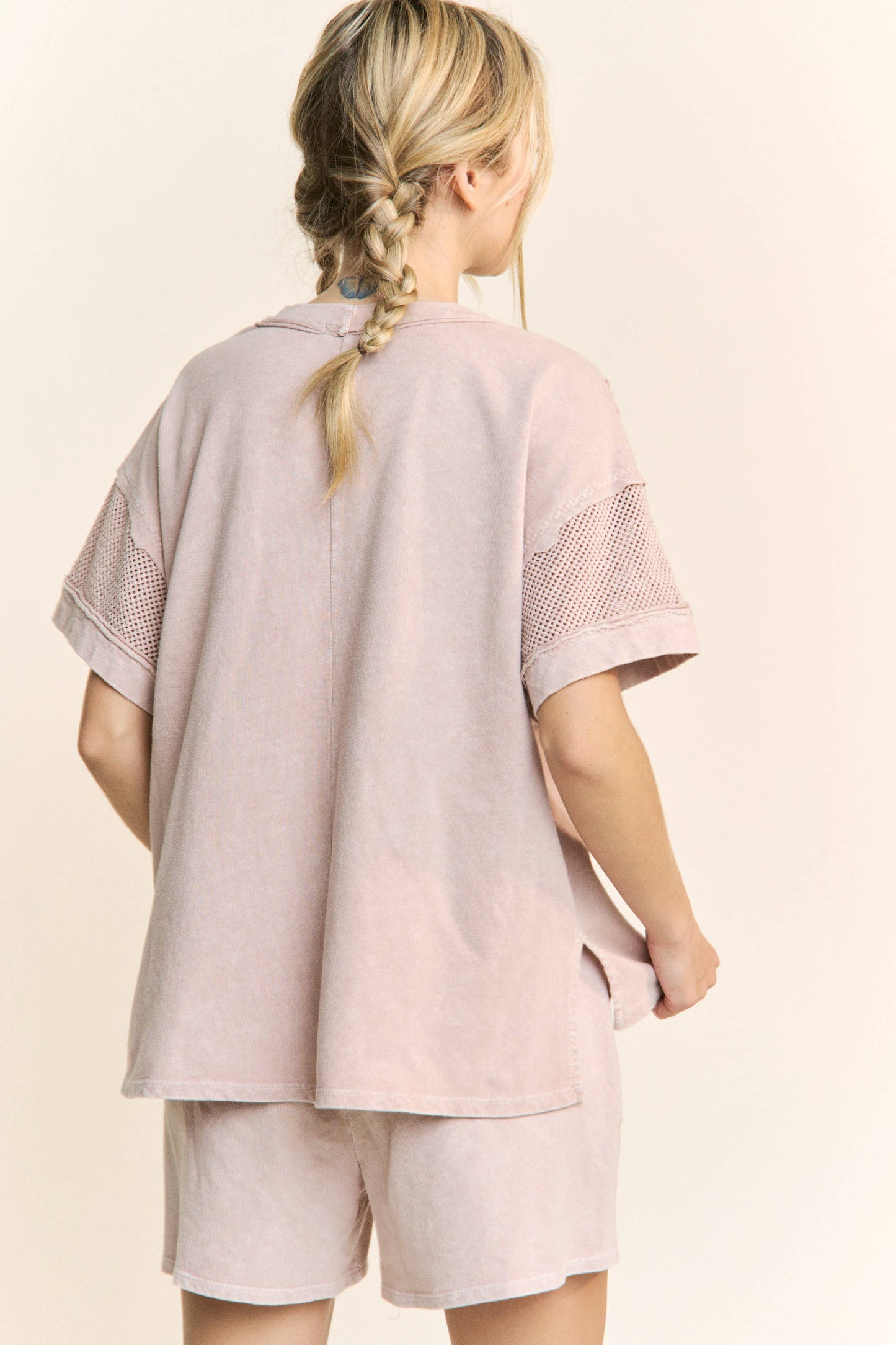 Mineral Wash Mesh Pocket Sleeve top HT5649