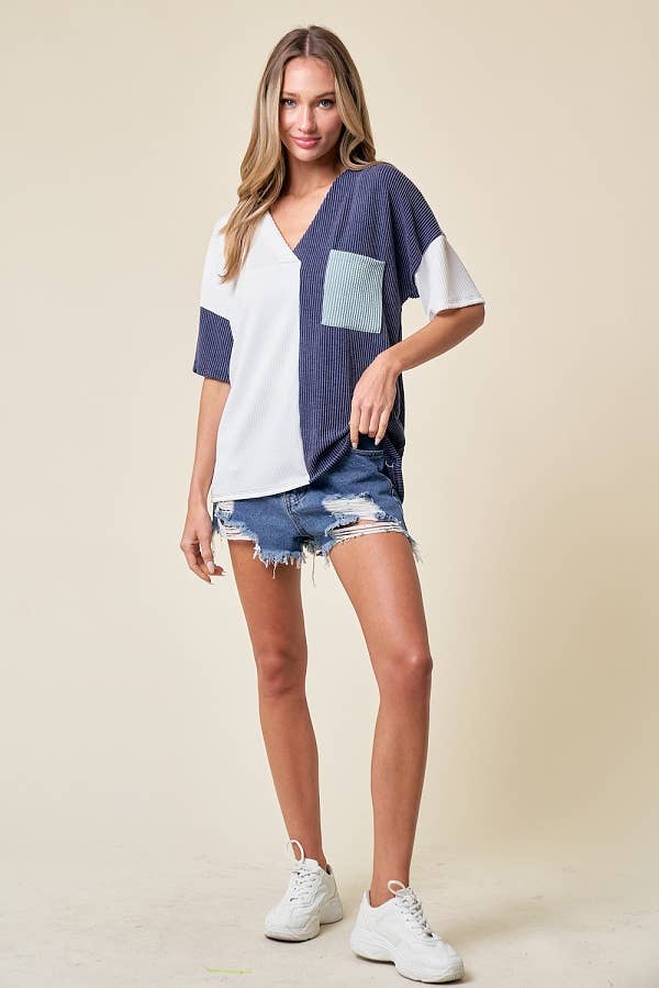 LMT3996-Trust Me In Colorblock Top