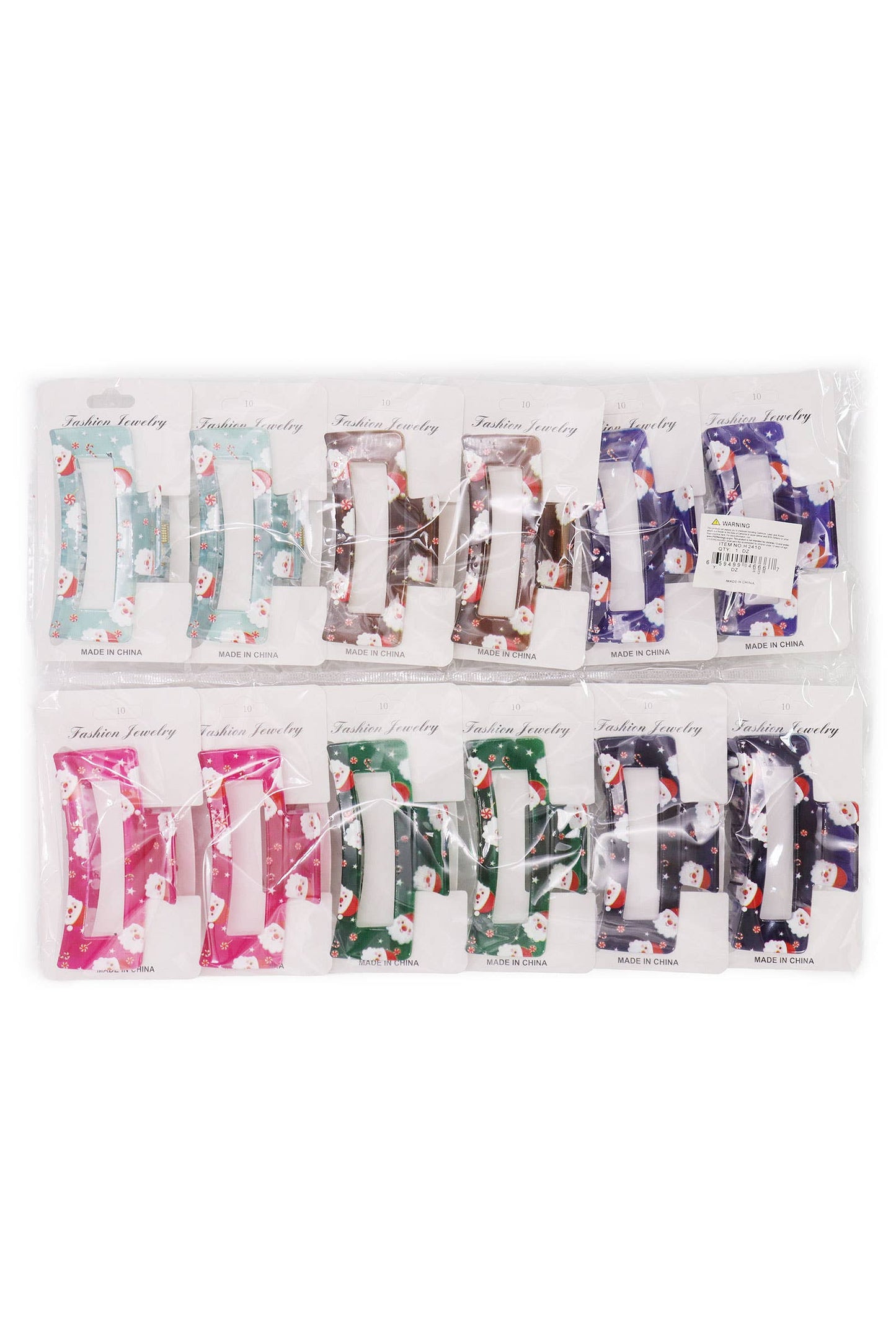 Christmas Santa Clear Block Hair Claw - 12 pcs