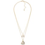 Natural Layered Gold Tone Chain Link Necklace Featuring Crystal Charms