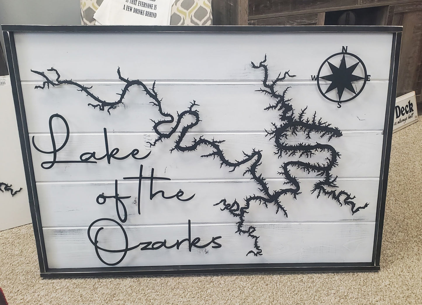 Framed 28x36 Lake of the Ozarks Spaced Lake Map on Plank