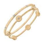 Set Of Two Metal Tone Bangles Featuring Rhinestones -Shell Metal Tone Bangle