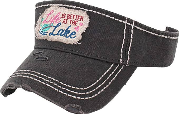 Distressed Patch Visor - Life is Better at The Lake (Black)