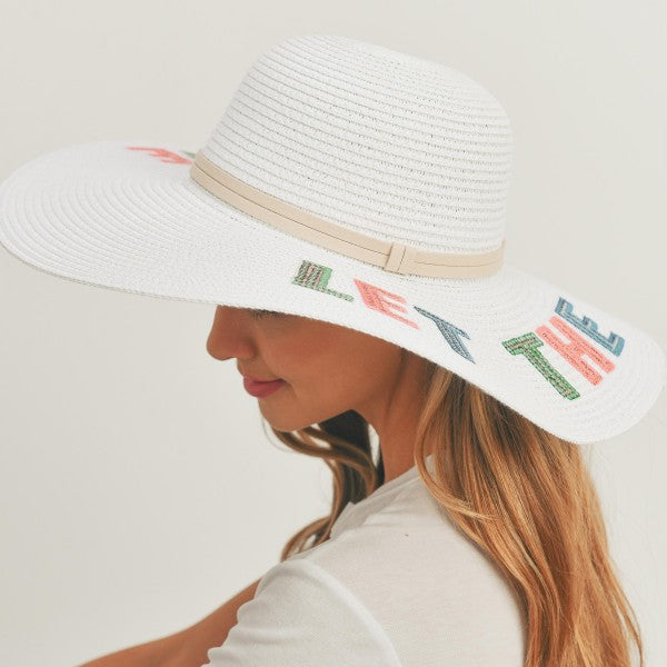 Straw Sun Hat With Sequin 'Let The Sun Shine'