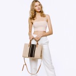 Striped Canvas Tote Bag With Top Handles and Removable Cross Body Strap